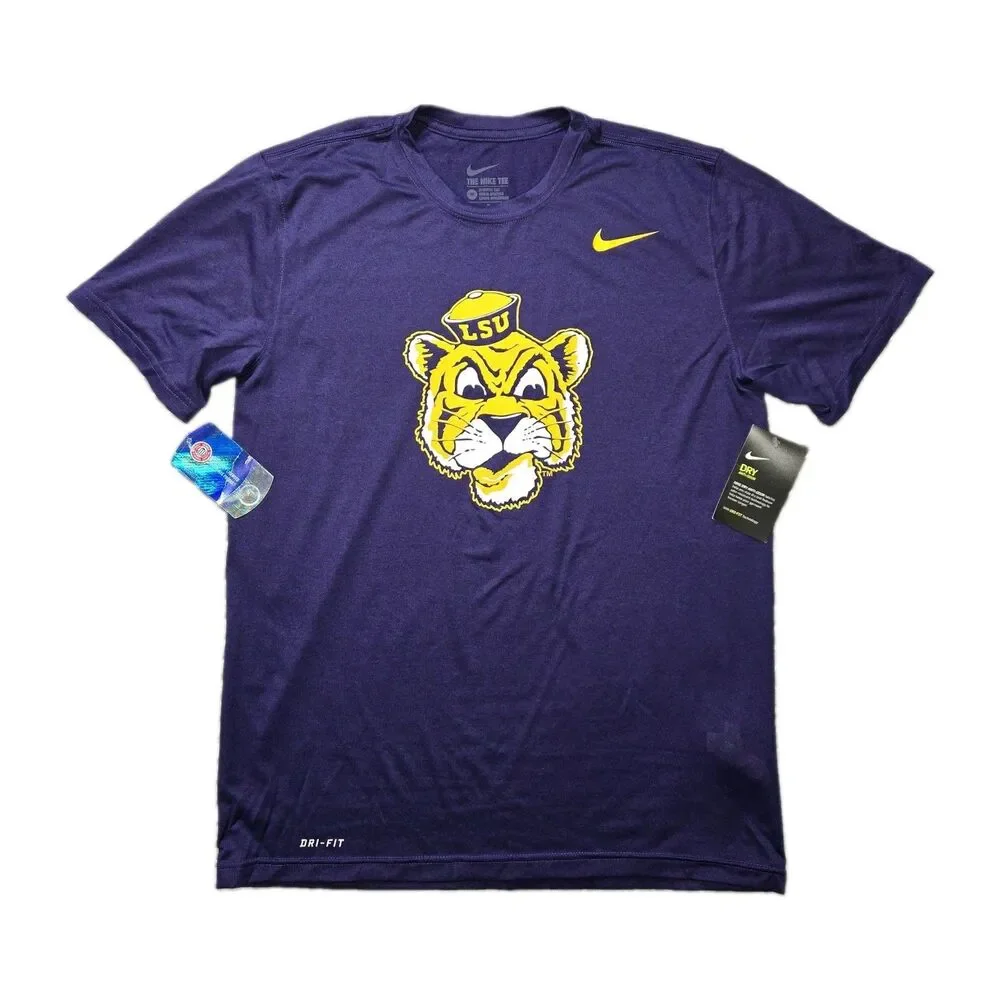 Mens Nike DriFit LSU Tigers Short Sleeve T Shirt Purple Medium Mike The Tiger